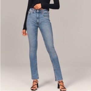 Abercrombie “the skinny high rise” split hem blue jeans